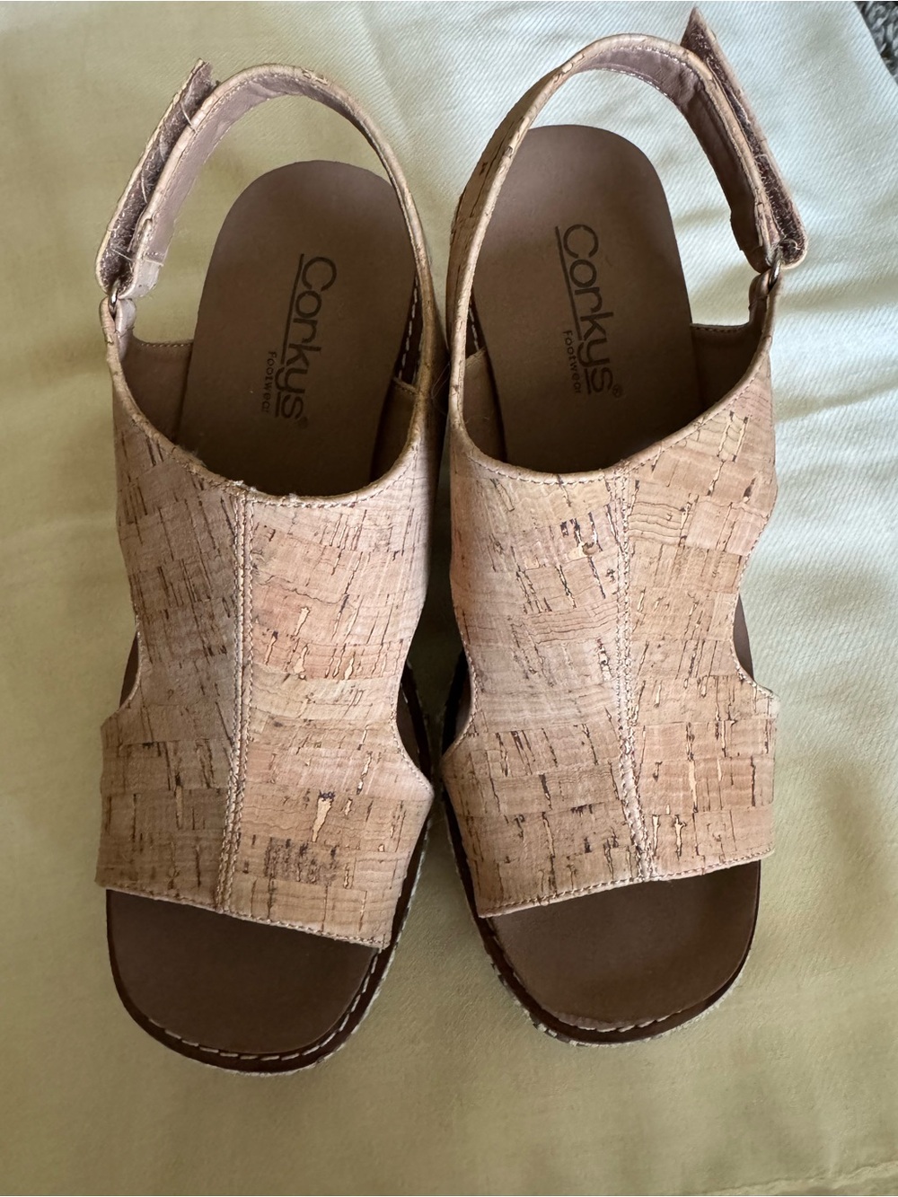 CORKYS Freddie Cork Woven Platform Wedge Sandals Tan Neutral | Size 8
